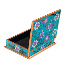 Load image into Gallery viewer, Purple and Blue Reverse-Painted Glass Decorative Box - Margarita Bliss in Blue | NOVICA
