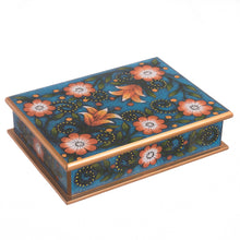 Load image into Gallery viewer, Orange and Blue Reverse-Painted Glass Decorative Box - Margarita Delight | NOVICA
