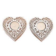 Load image into Gallery viewer, Heart-Shaped Mango Wood Tealight Holders from India (Pair) - Heart Blocks | NOVICA
