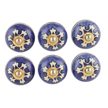 Load image into Gallery viewer, Star Motif Ceramic Knobs from India (Set of 6) - Starry Brilliance | NOVICA
