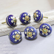 Load image into Gallery viewer, Star Motif Ceramic Knobs from India (Set of 6) - Starry Brilliance | NOVICA

