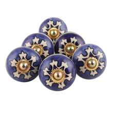 Load image into Gallery viewer, Star Motif Ceramic Knobs from India (Set of 6) - Starry Brilliance | NOVICA
