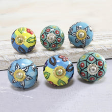 Load image into Gallery viewer, Vibrant Floral Ceramic Knobs from India (Set of 6) - Charming Globes | NOVICA
