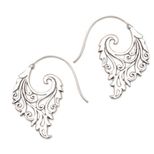 Load image into Gallery viewer, Vine Motif Sterling Silver Half-Hoop Earrings from Bali - Exciting Vines | NOVICA
