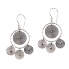 Load image into Gallery viewer, Circular Sterling Silver Chandelier Earrings from Bali - Mesmerizing Discs | NOVICA
