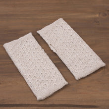 Load image into Gallery viewer, Patterned 100% Baby Alpaca Fingerless Mitts in Ivory - Gossamer Champagne | NOVICA
