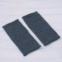 Load image into Gallery viewer, Patterned 100% Baby Alpaca Fingerless Mitts in Teal - Gossamer Teal | NOVICA
