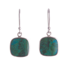 Load image into Gallery viewer, Square Chrysocolla Dangle Earrings from Peru - Window | NOVICA
