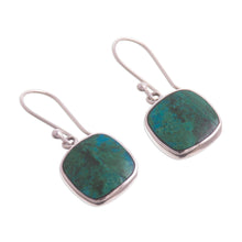 Load image into Gallery viewer, Square Chrysocolla Dangle Earrings from Peru - Window | NOVICA
