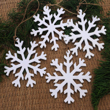 Load image into Gallery viewer, White Snowflake Wood Ornaments from Bali (Set of 4) - White Snowflakes | NOVICA
