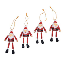 Load image into Gallery viewer, Dangling Wood Santa Ornaments from Bali (Set of 4) - Dancing Santas | NOVICA
