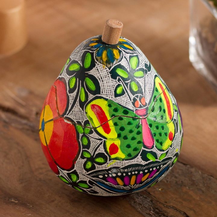 Butterfly Motif Gourd Decorative Jar from Peru - Vibrant Butterflies | NOVICA