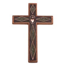 Load image into Gallery viewer, Copper and Wood Wall Cross with Pyrite Accents from Peru - Faith Glitters | NOVICA
