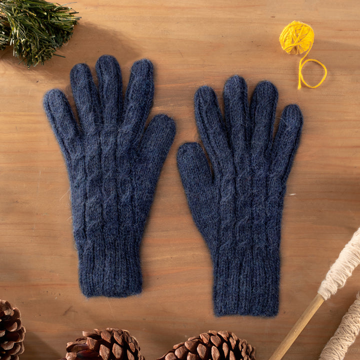 100% Alpaca Gloves in Indigo from Peru - Winter Delight in Indigo | NOVICA