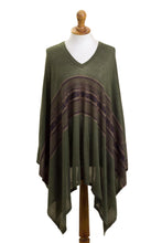 Load image into Gallery viewer, Woven Cotton Blend Poncho in Olive Green from Peru - Olive Mountain | NOVICA
