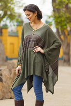 Load image into Gallery viewer, Woven Cotton Blend Poncho in Olive Green from Peru - Olive Mountain | NOVICA
