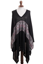 Load image into Gallery viewer, Geometric Pattern Cotton Blend Poncho in Black - Mysterious Andes | NOVICA
