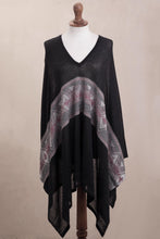 Load image into Gallery viewer, Geometric Pattern Cotton Blend Poncho in Black - Mysterious Andes | NOVICA
