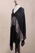 Load image into Gallery viewer, Geometric Pattern Cotton Blend Poncho in Black - Mysterious Andes | NOVICA
