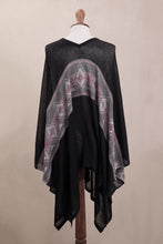 Load image into Gallery viewer, Geometric Pattern Cotton Blend Poncho in Black - Mysterious Andes | NOVICA
