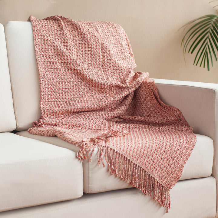 Warm Alpaca Blend Throw Crafted in Peru - Cozy Combination in Flame | NOVICA
