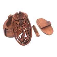Load image into Gallery viewer, Floral Suar Wood Puzzle Box from Bali - Plumeria Oval | NOVICA
