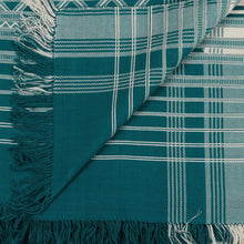 Load image into Gallery viewer, Geometric Striped Cotton Throw in Emerald and Alabaster - Geometric Elegance in Emerald | NOVICA
