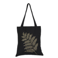 Load image into Gallery viewer, Frond Motif Cotton Shoulder Bag in Sage and Black from India - Beautiful Frond in Sage | NOVICA
