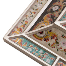 Load image into Gallery viewer, Silver-Tone Reverse-Painted Glass Wall Mirror from Peru - Fantastic Floral | NOVICA
