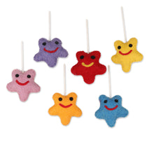 Load image into Gallery viewer, Assorted Wool Felt Star Ornaments from India (Set of 6) - Cheery Stars | NOVICA
