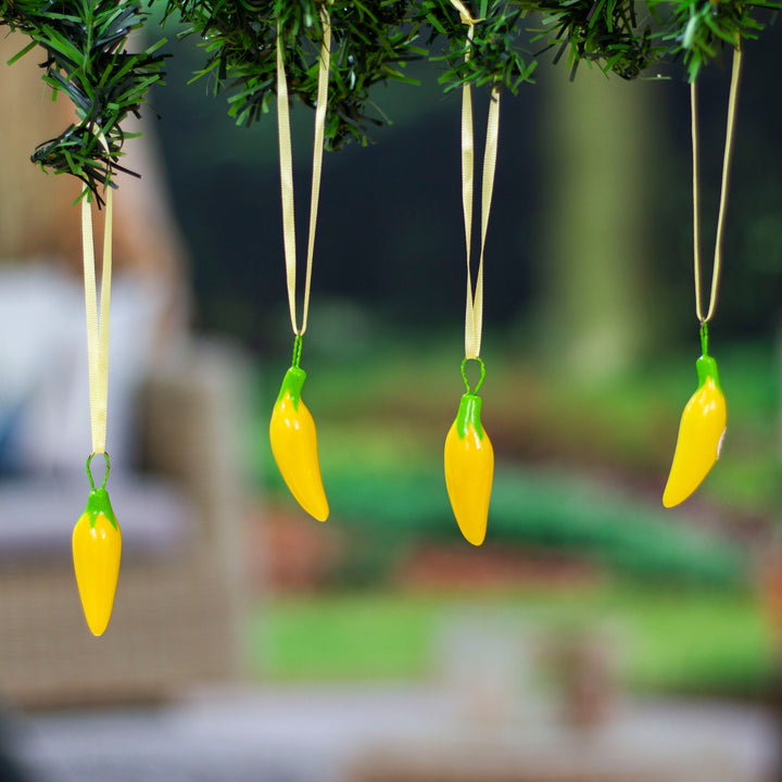 Yellow Ceramic Serrano Pepper Ornaments (Set of 4) - Serrano Peppers in Yellow | NOVICA