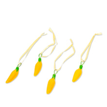 Load image into Gallery viewer, Yellow Ceramic Serrano Pepper Ornaments (Set of 4) - Serrano Peppers in Yellow | NOVICA
