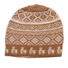 Load image into Gallery viewer, Cinnamon Brown and Ivory Diamond Motif Alpaca Blend Knit Hat - Alpaca Parade in Cinnamon | NOVICA

