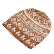 Load image into Gallery viewer, Cinnamon Brown and Ivory Diamond Motif Alpaca Blend Knit Hat - Alpaca Parade in Cinnamon | NOVICA
