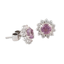 Load image into Gallery viewer, Floral Amethyst Stud Earrings Crafted in India - Gleaming Flower | NOVICA
