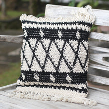 Load image into Gallery viewer, Geometric Ebony and Eggshell Cotton Cushion Cover - Geometric Shadow | NOVICA
