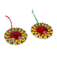 Load image into Gallery viewer, Artisan Crafted Ceramic Sunflower Ornaments (Pair) - Holiday Sunflowers | NOVICA

