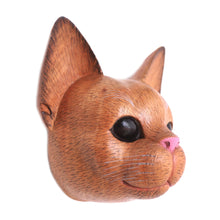 Load image into Gallery viewer, Hand-Carved Suar Wood Cat Mask from Bali - Watchful Cat | NOVICA
