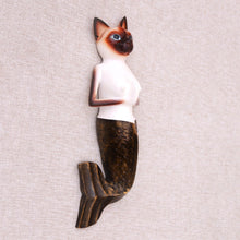 Load image into Gallery viewer, Hand-Painted Wood Siamese Mermaid Cat Wall Sculjpture - Siamese Mermaid Cat | NOVICA
