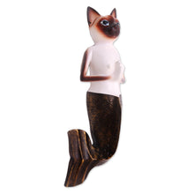 Load image into Gallery viewer, Hand-Painted Wood Siamese Mermaid Cat Wall Sculjpture - Siamese Mermaid Cat | NOVICA
