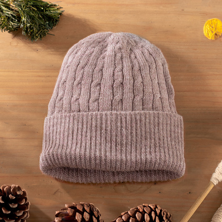 Dusty Rose Pink 100% Alpaca Soft Cable Knit Hat from Peru - Comfy in Pink | NOVICA