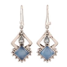 Load image into Gallery viewer, Chalcedony and Blue Topaz Dangle Earrings from India - Blue Creativity | NOVICA
