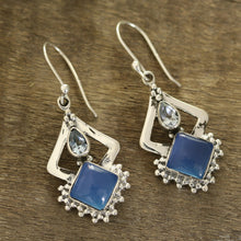 Load image into Gallery viewer, Chalcedony and Blue Topaz Dangle Earrings from India - Blue Creativity | NOVICA
