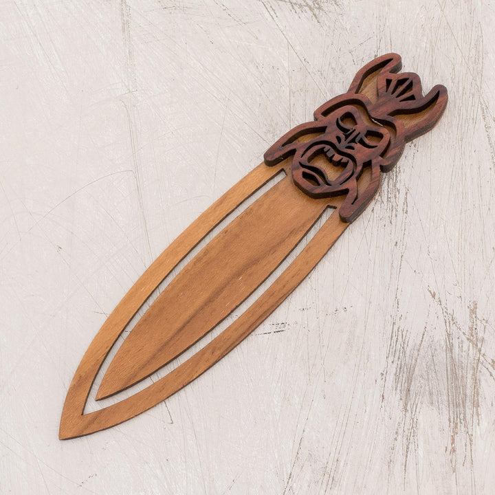 Boruca-Themed Teak Wood Bookmark from Costa Rica - Boruca Mask | NOVICA