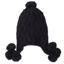 Load image into Gallery viewer, Diamond Pattern 100% Alpaca Knit Hat in Black from Peru - Diamond Elegance in Black | NOVICA
