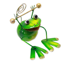 Load image into Gallery viewer, Green Frog Steel Decorative Accent from Bali - King Frog | NOVICA
