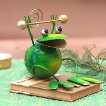 Load image into Gallery viewer, Green Frog Steel Decorative Accent from Bali - King Frog | NOVICA
