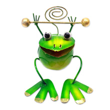 Load image into Gallery viewer, Green Frog Steel Decorative Accent from Bali - King Frog | NOVICA
