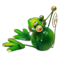 Load image into Gallery viewer, Green Frog Steel Decorative Accent from Bali - King Frog | NOVICA
