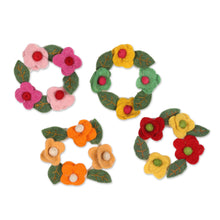 Load image into Gallery viewer, Floral Wreath Wool Felt Ornaments from India (Set of 4) - Floral Wreaths | NOVICA
